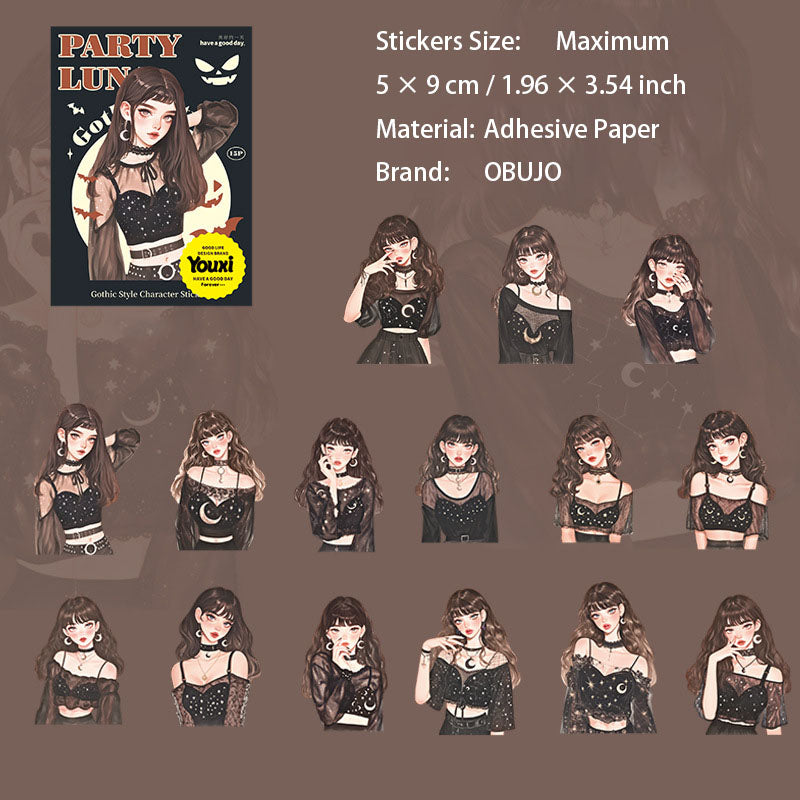 15 Pcs Halloween Party Girl Stickers LNPD