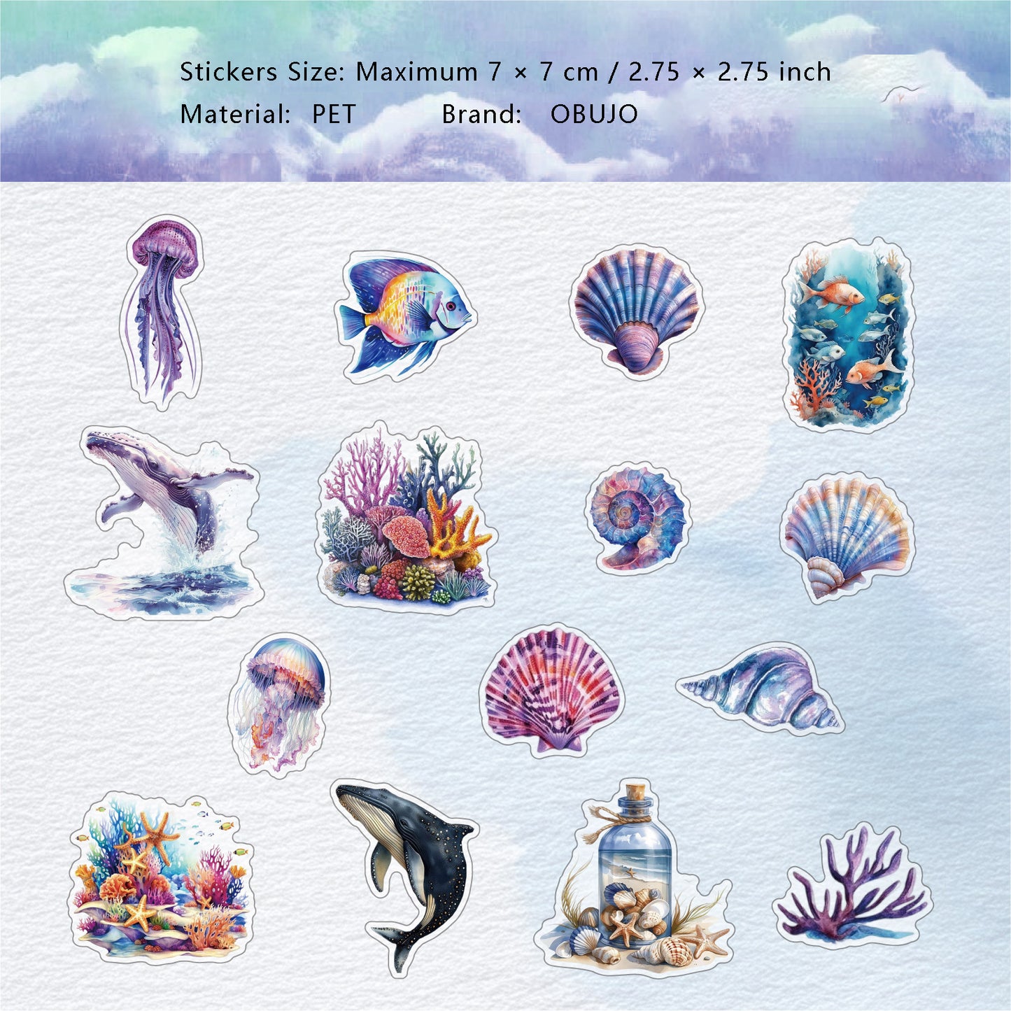 15 Pcs Undersea PET Stickers HDSJ