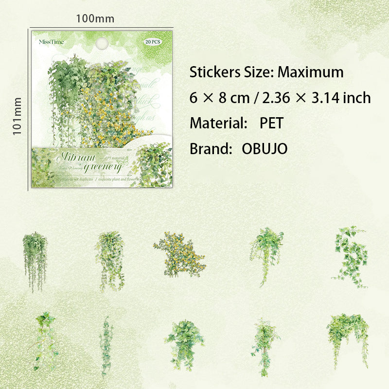 20 Pcs Shell Light Plant PET Stickers LYAR