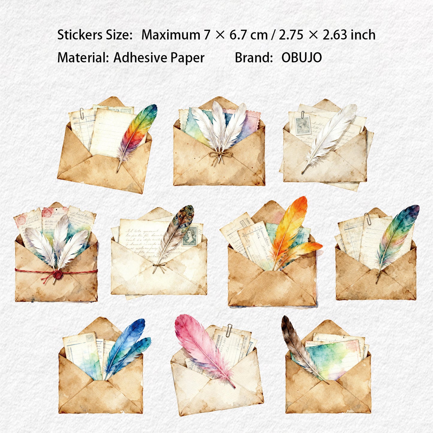 10 Pcs Envelope Themed Stickers YFLX