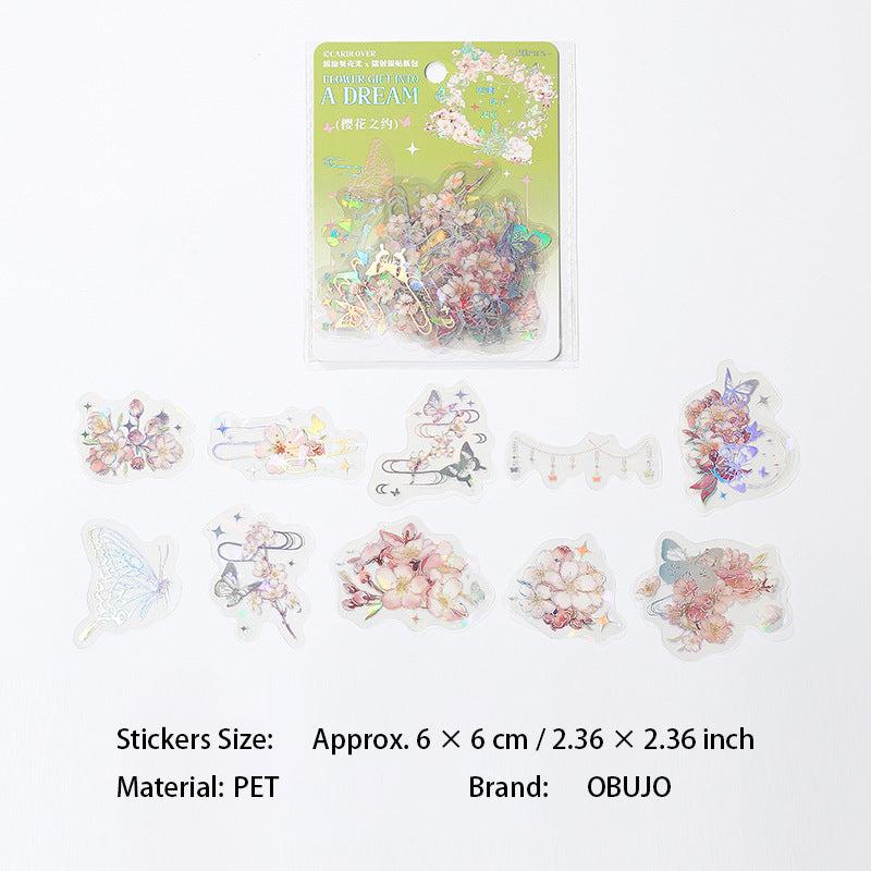 20 Pcs Holographic Flower and Butterfly PET Stickers HLRM