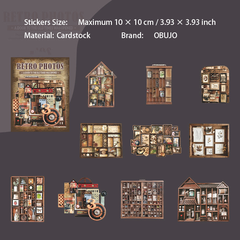 10 Pcs Vintage Shelf Journal Stickers FGJY