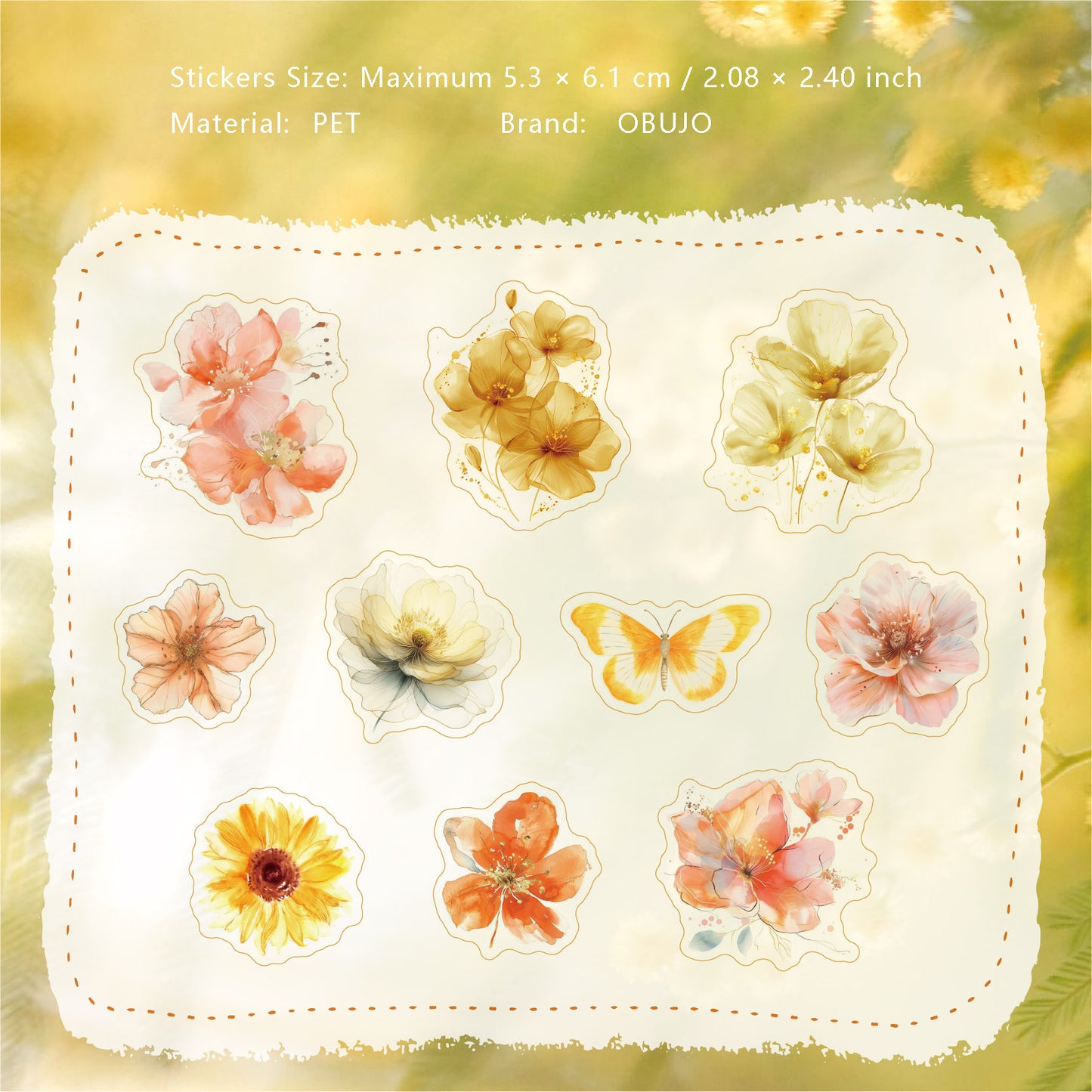 20 Pcs Watercolor Flower PET Stickers LLBXL