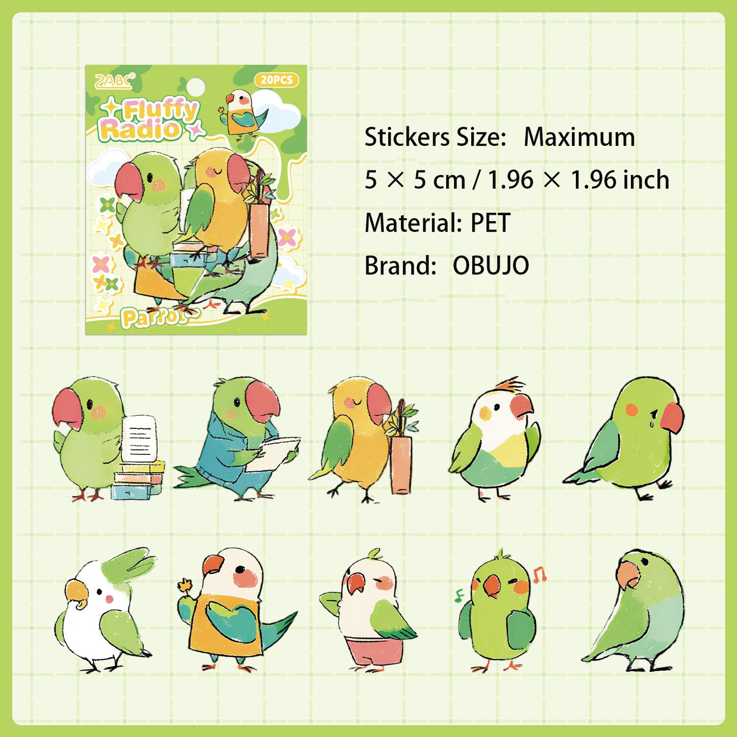 20 Pcs Cartoon Animal PET Stickers DWHXQ