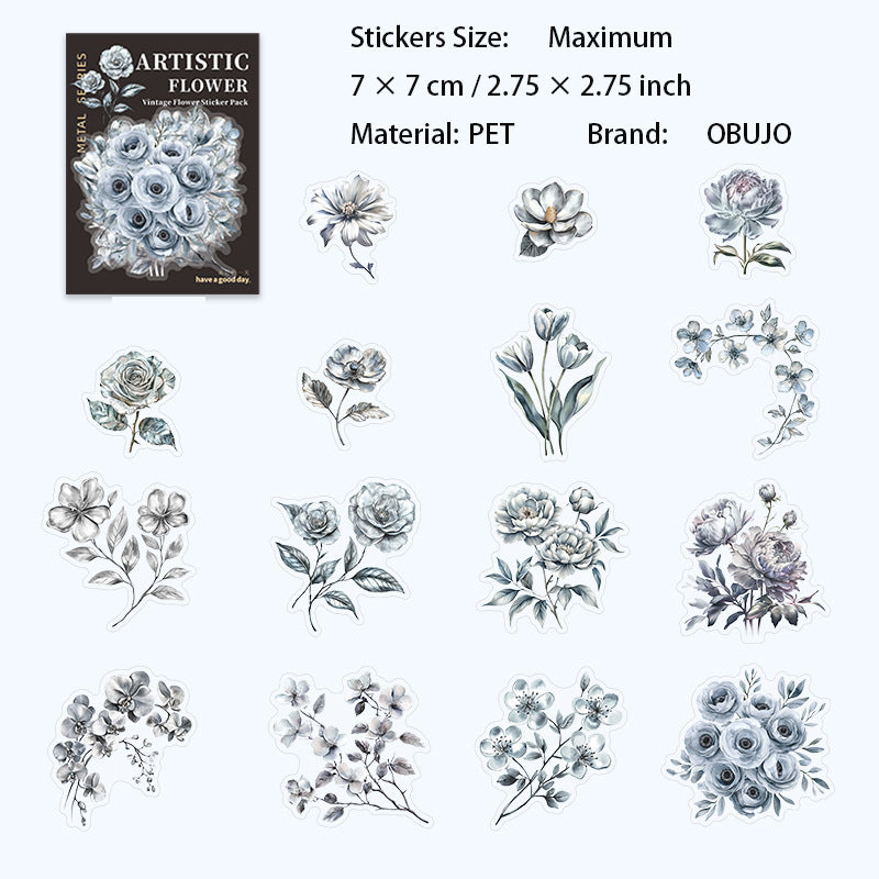 15 Pcs Vintage Flower Leaf PET Stickers YSHY