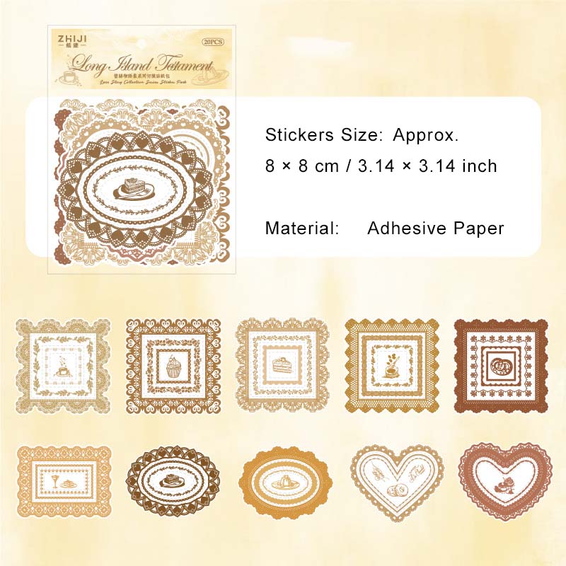 20 Pcs Heart Shape Lace Frame Stickers LSWYJ