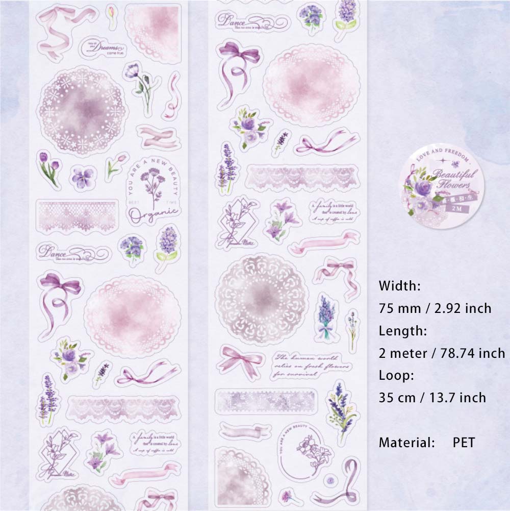 1 Roll Lace Themed Pre-cut PET Stickers Tape LSHY