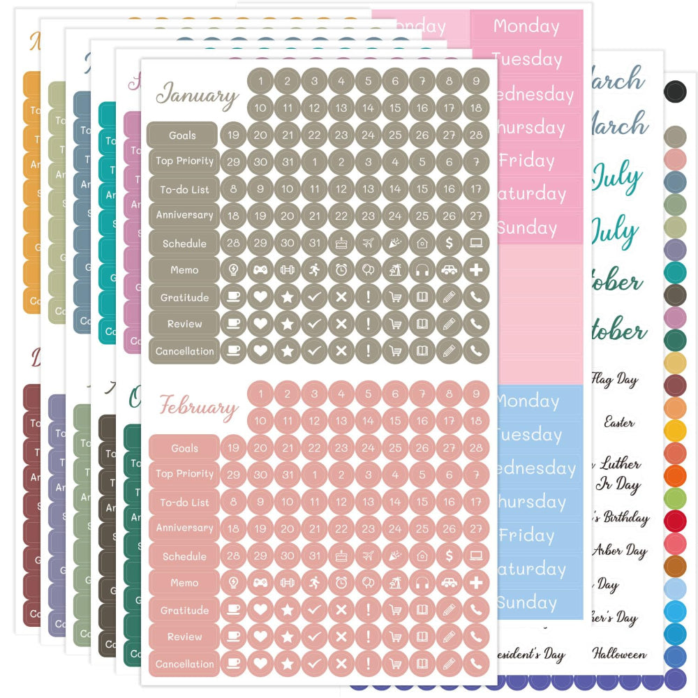 1917 Pcs Calendar Monthly Weekly Daily Planner Stickers