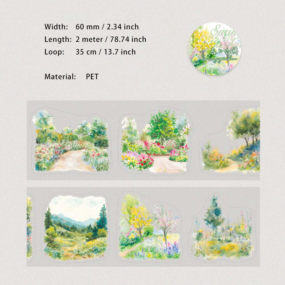 1 Roll Green Spring Pre-cut PET Stickers Tape CRGY