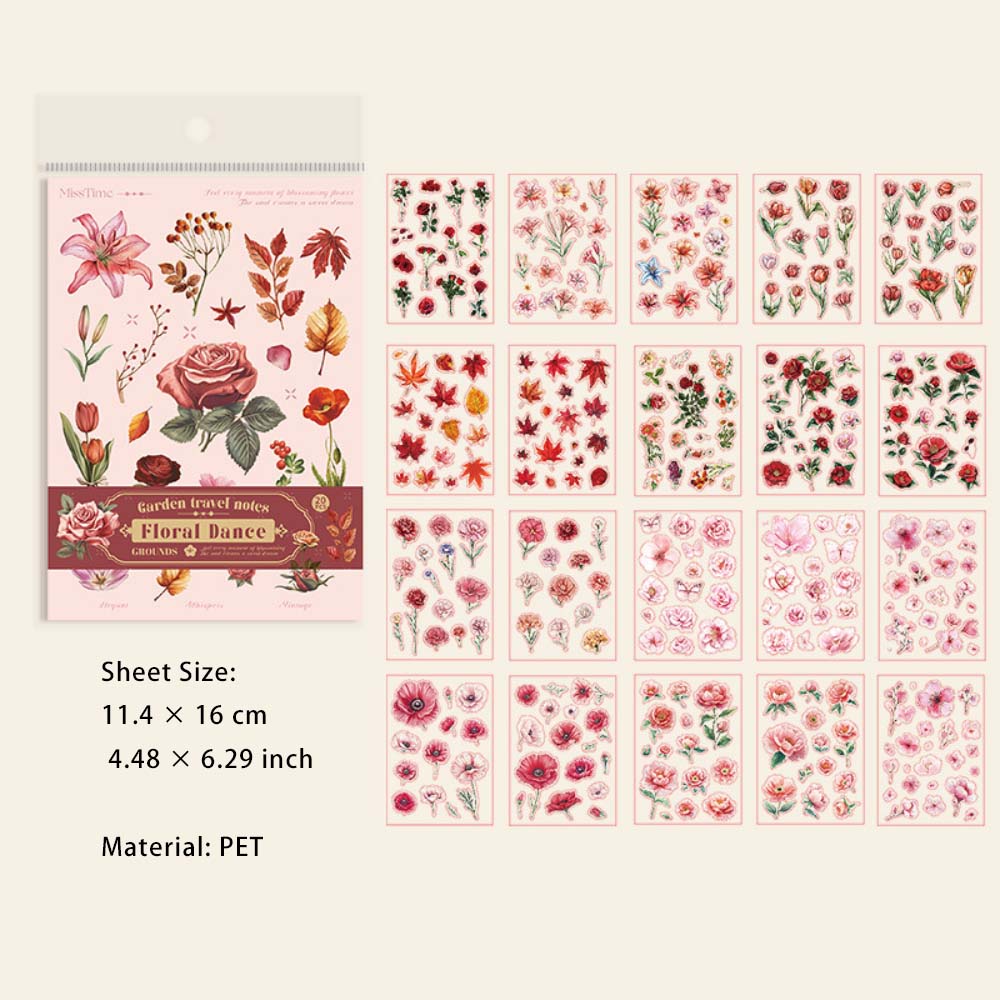 20 Sheets Flower Leaf PET Stickers Book LJHJ