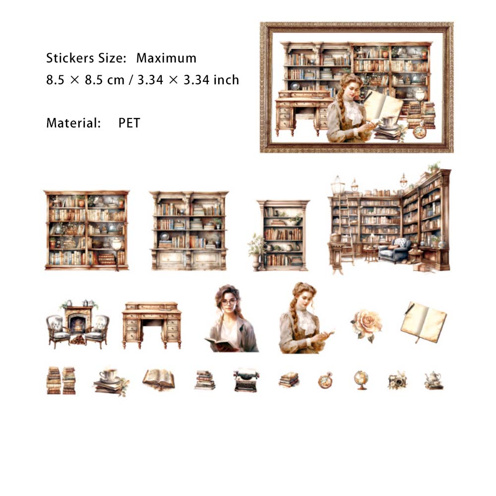 21 Pcs Reading Theme PET Stickers JJSJS