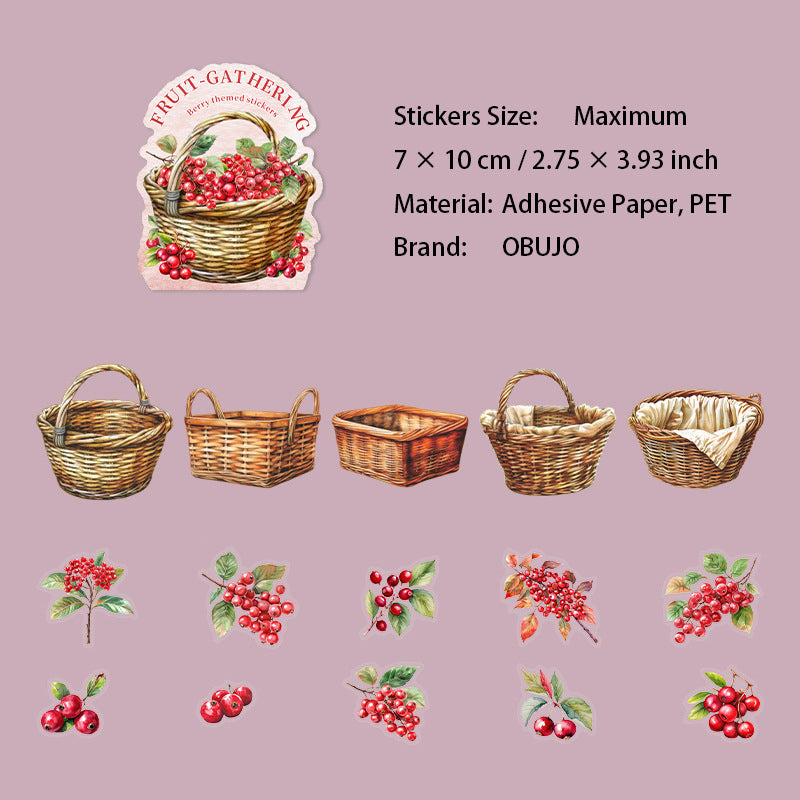 15 Pcs Fruit and Basket PET Stickers CGJXL