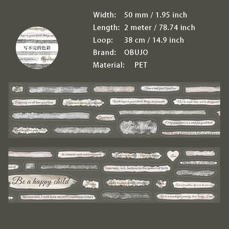 1 Roll Watercolor Quote PET Stickers Tape XBWSC