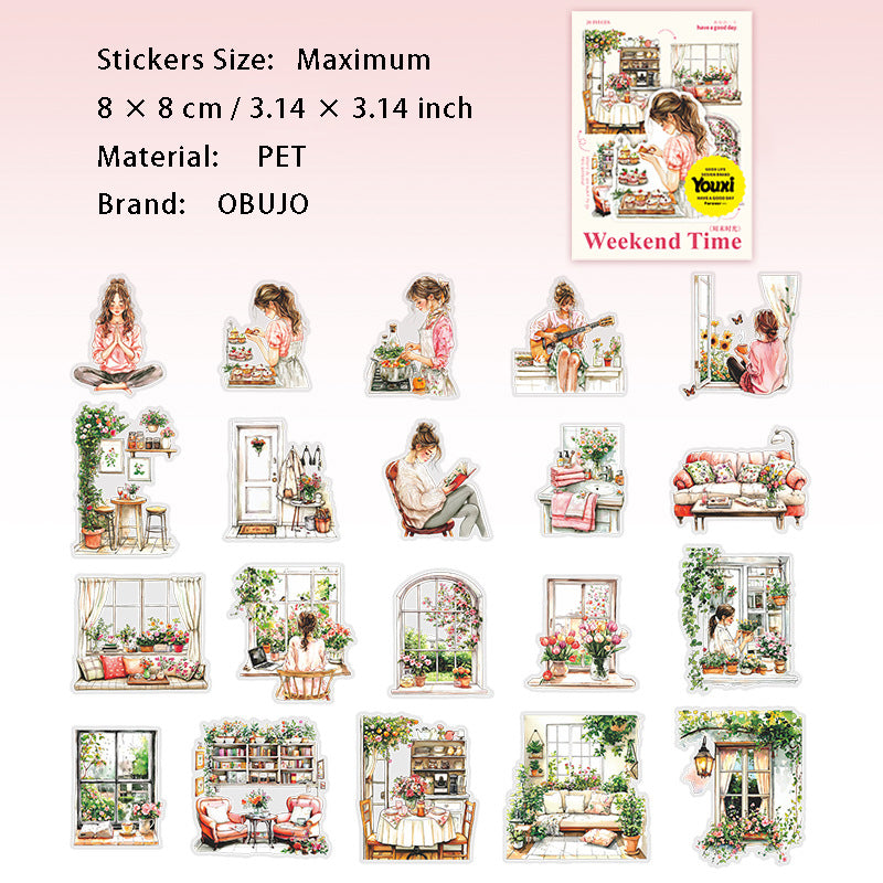 20 Pcs Weekend Daily PET Stickers ZMSG