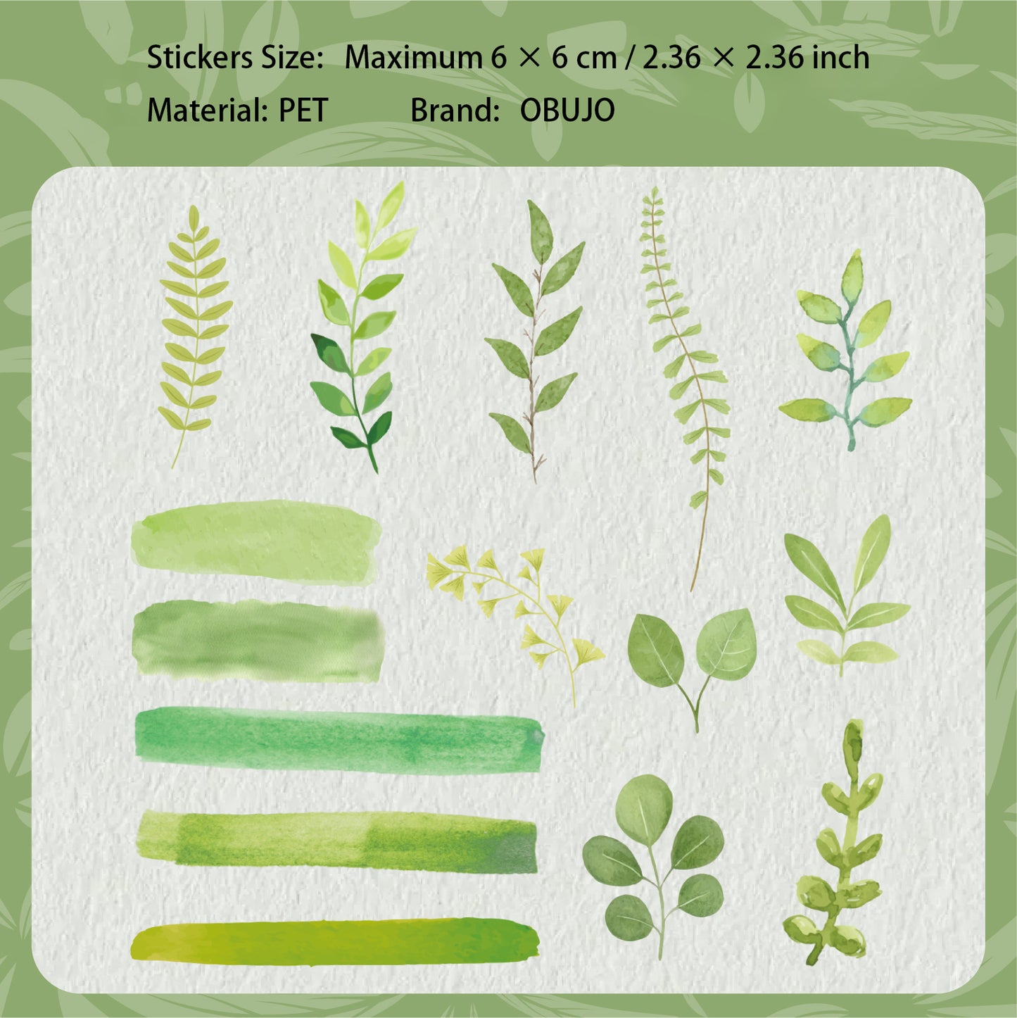 30 Pcs Watercolor Leaf PET Stickers QXXL