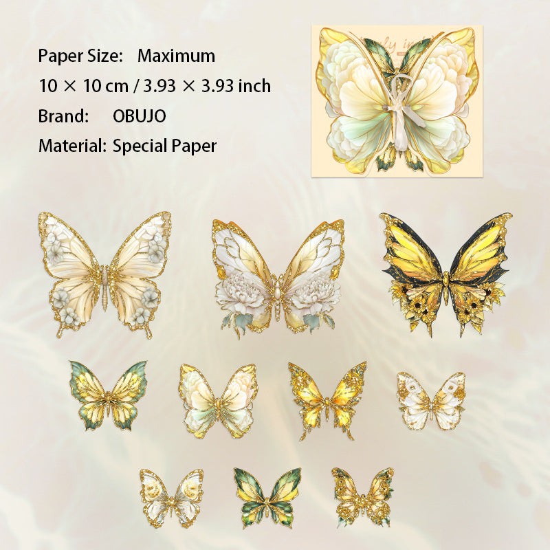 10 Pcs Gold Foil Butterfly Stickers SZD