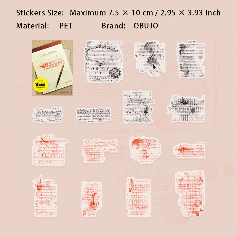 15 Pcs Vintage Letter PET Stickers BBXJ