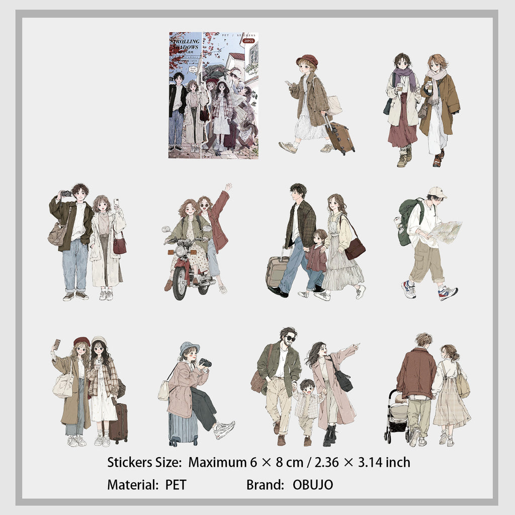 20 Pcs Passersby People PET Stickers YHRX
