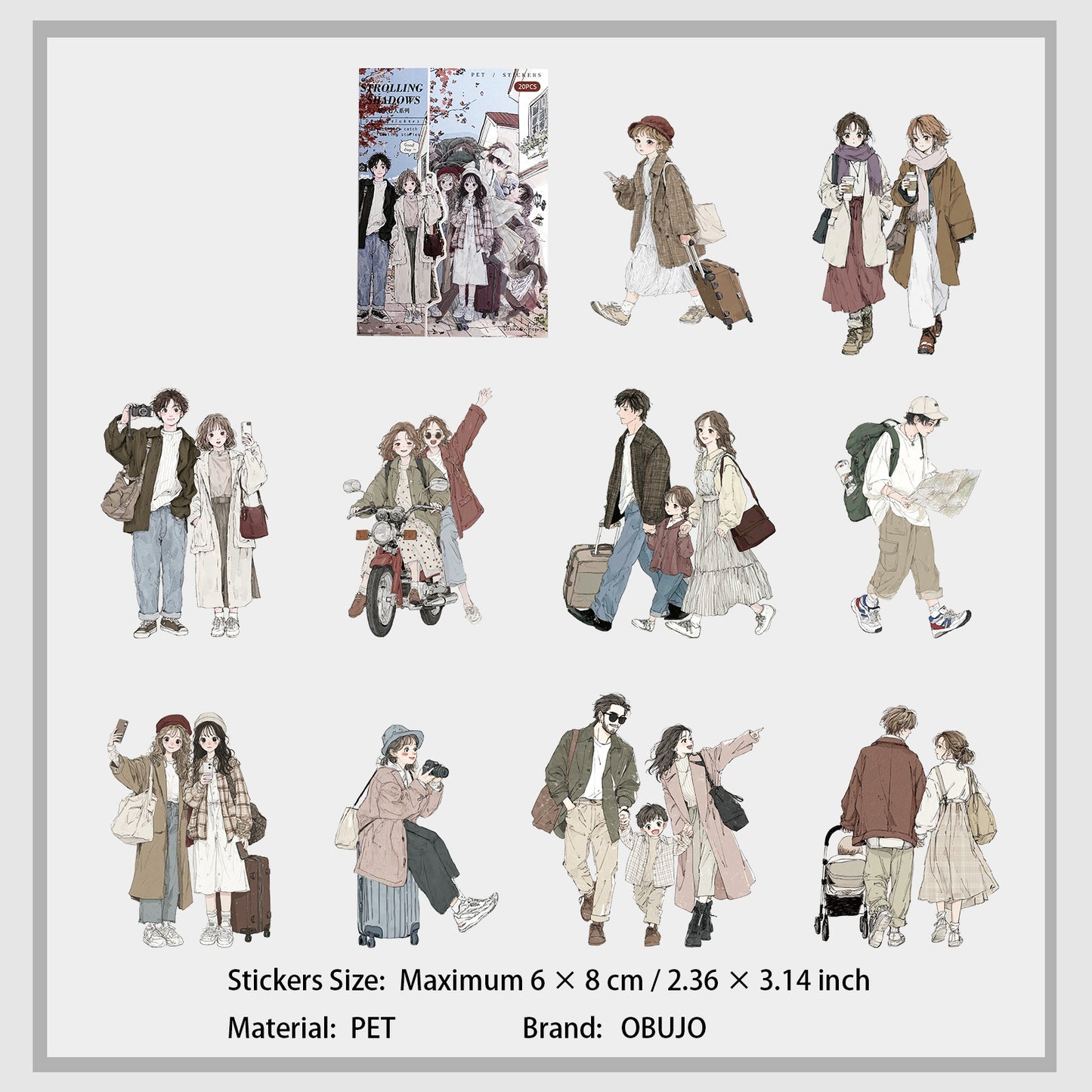 20 Pcs Passersby People PET Stickers YHRX