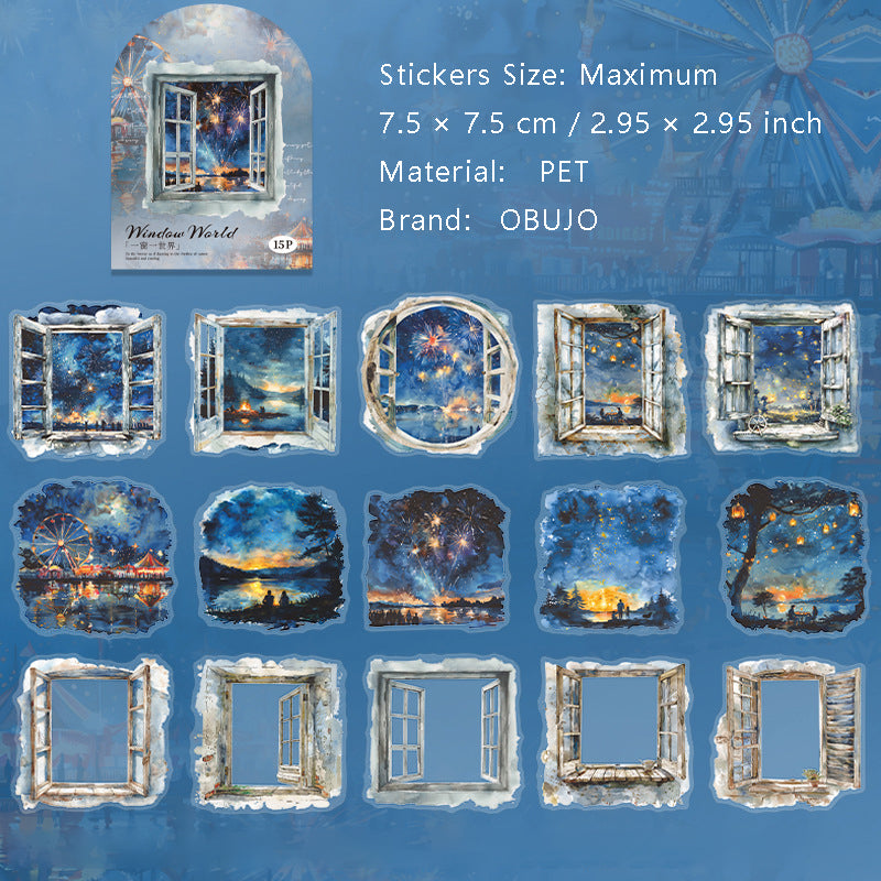 15 Pcs Windows Landscape PET Stickers YCYSJ