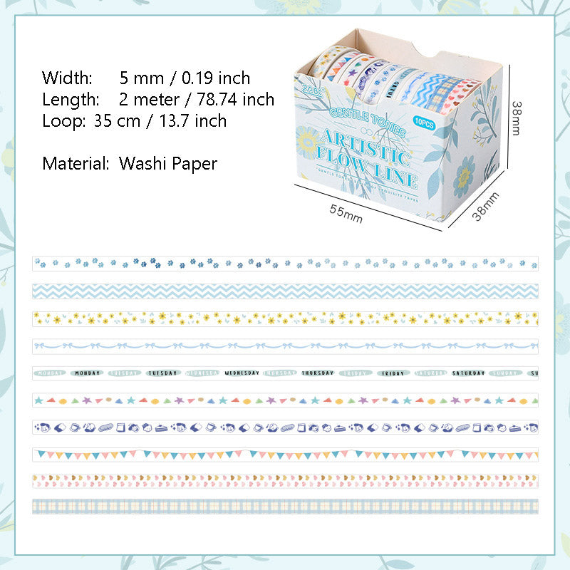 10 Rolls Narrow Washi Tape for Planner Diary WRSD