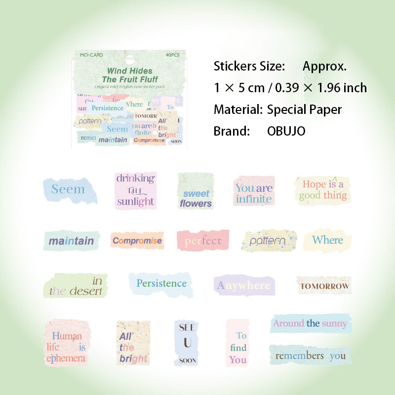 40 Pcs Vintage Emobossed Words Stickers ZJLS