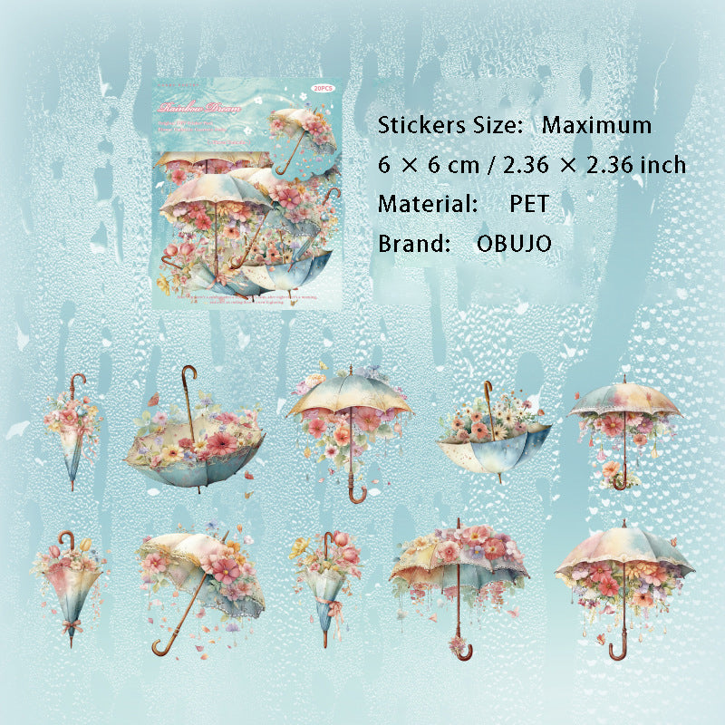 20 Pcs Umbrella Theme PET Stickers HSXZQ