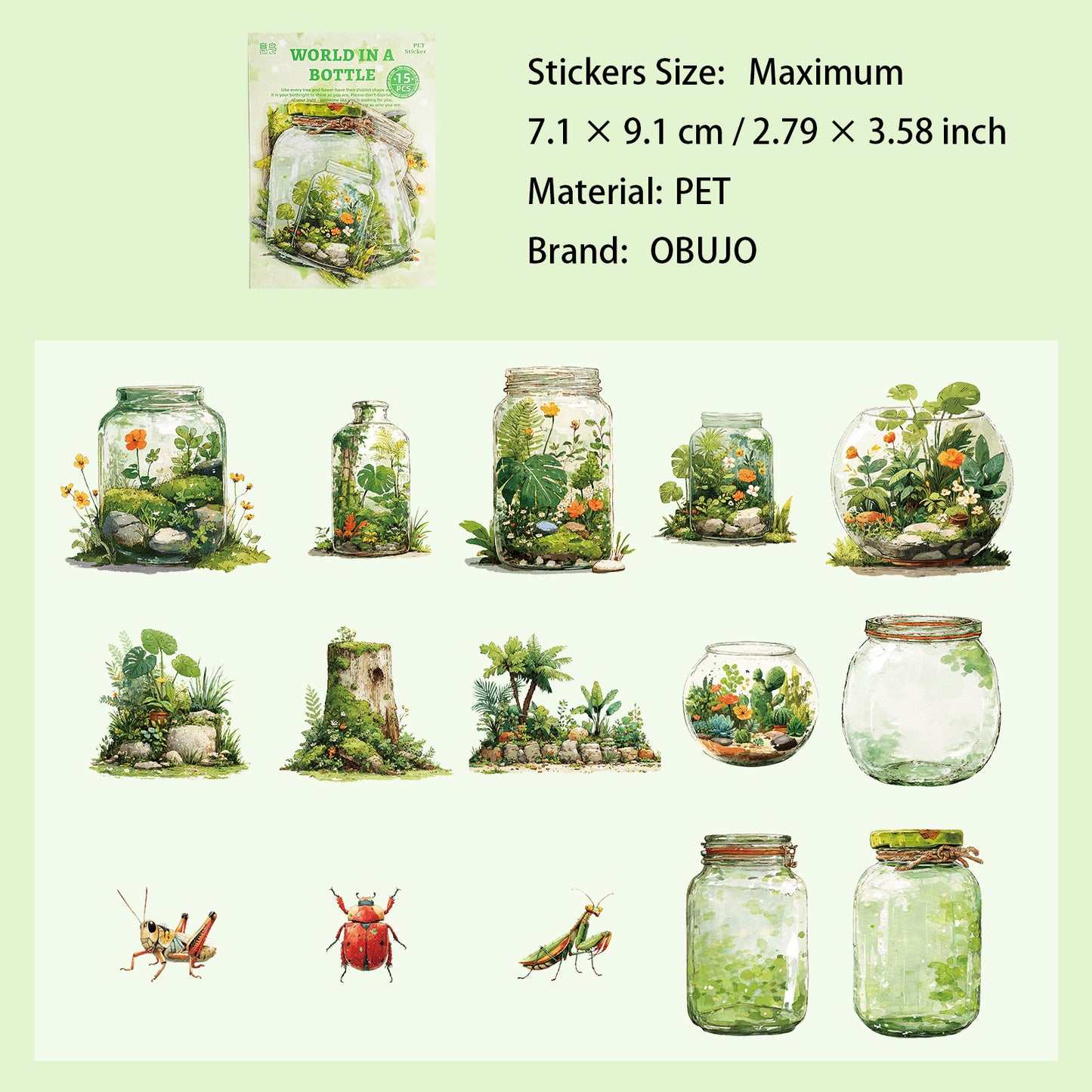 15 Pcs Season in Bottle PET Stickers PZSJ