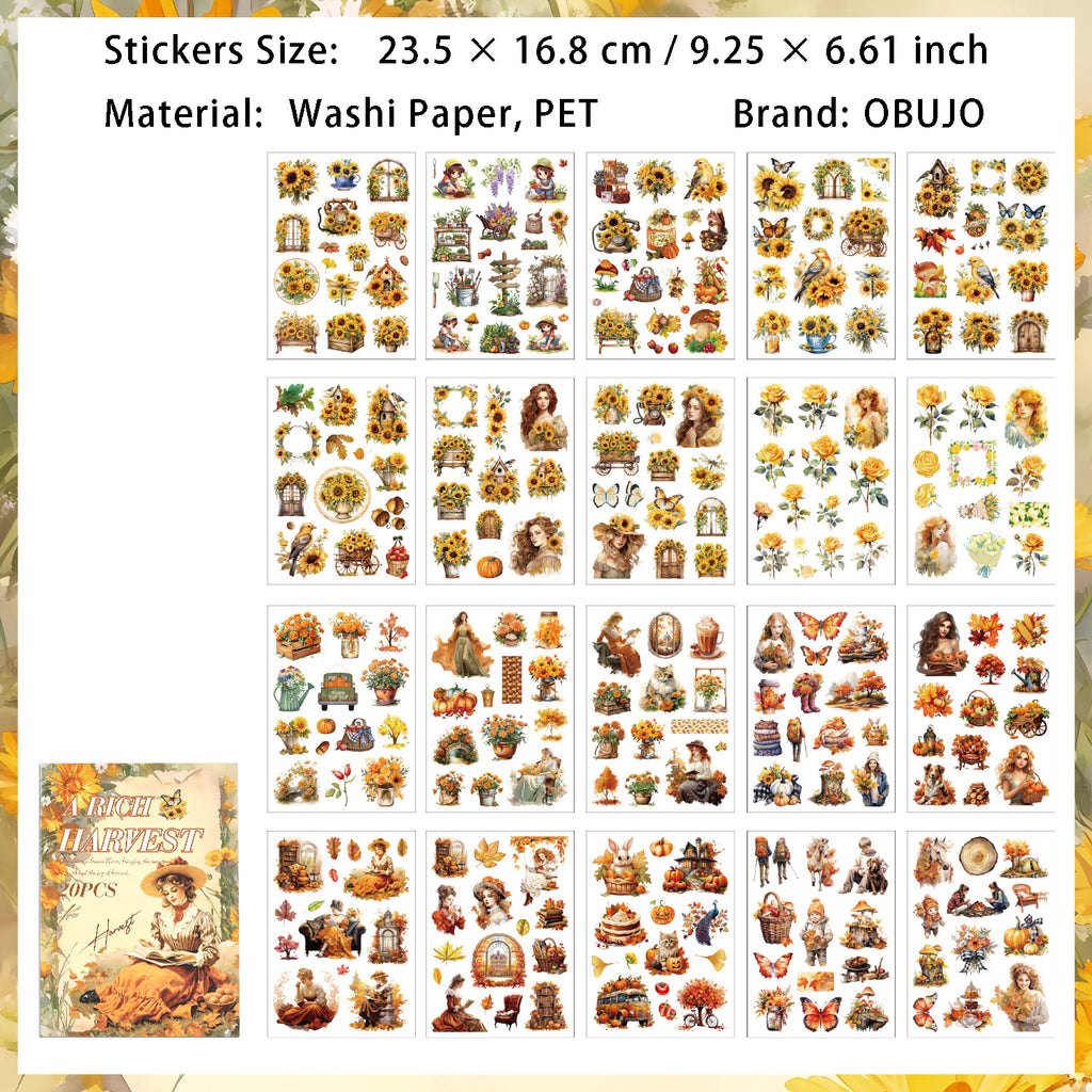 20 Sheets Vintage Journal Stickers Book HYSG