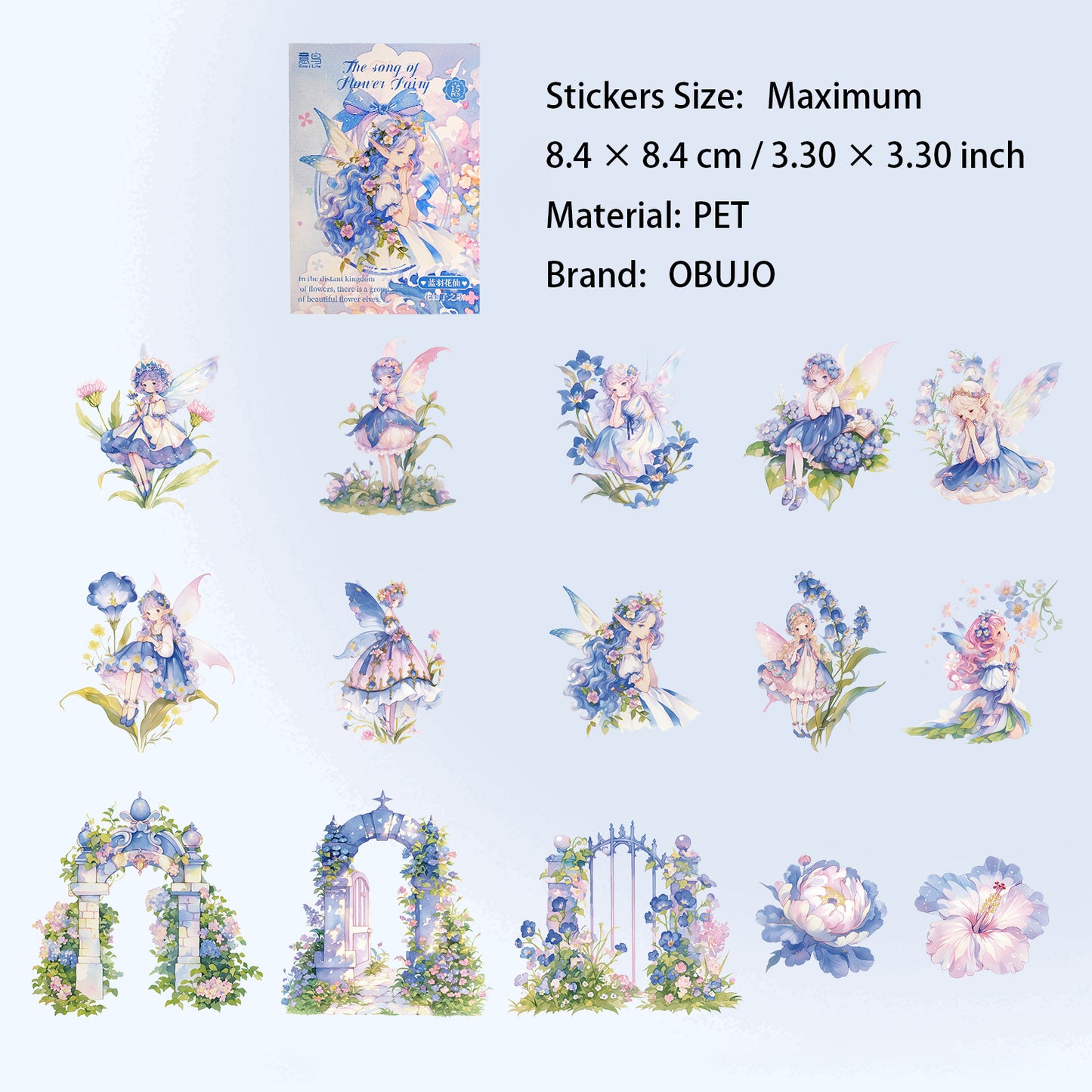 15 Pcs Flower Fairy PET Stickers HXZZG