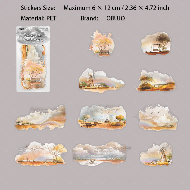 10 Pcs Cloud Landscape PET Stickers YCXFJ