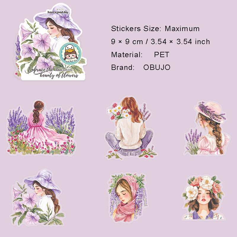 6 Pcs Floral Girl PET Stickers YBXHMH