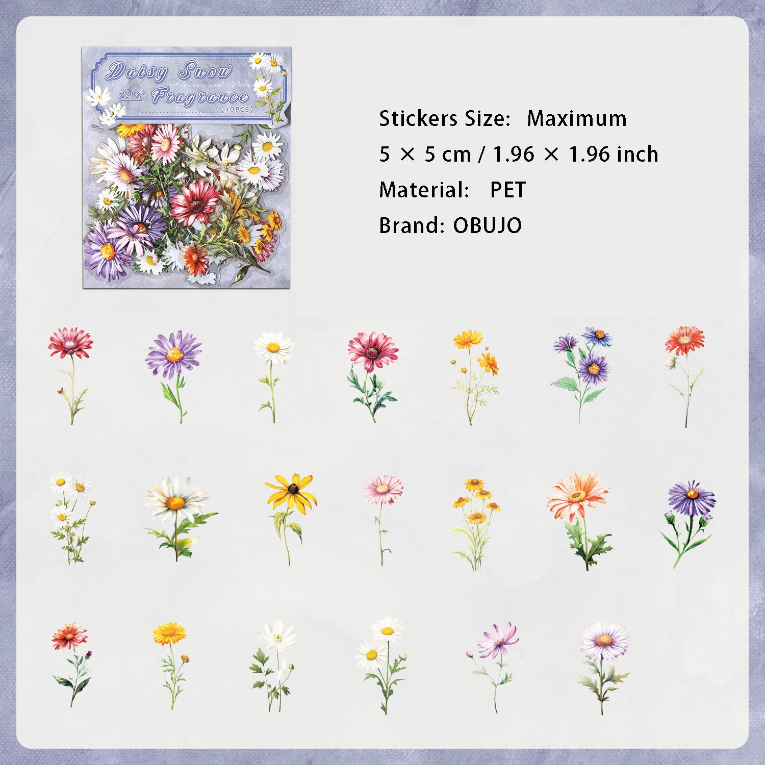 30 Pcs Flower PET Stickers FHJM