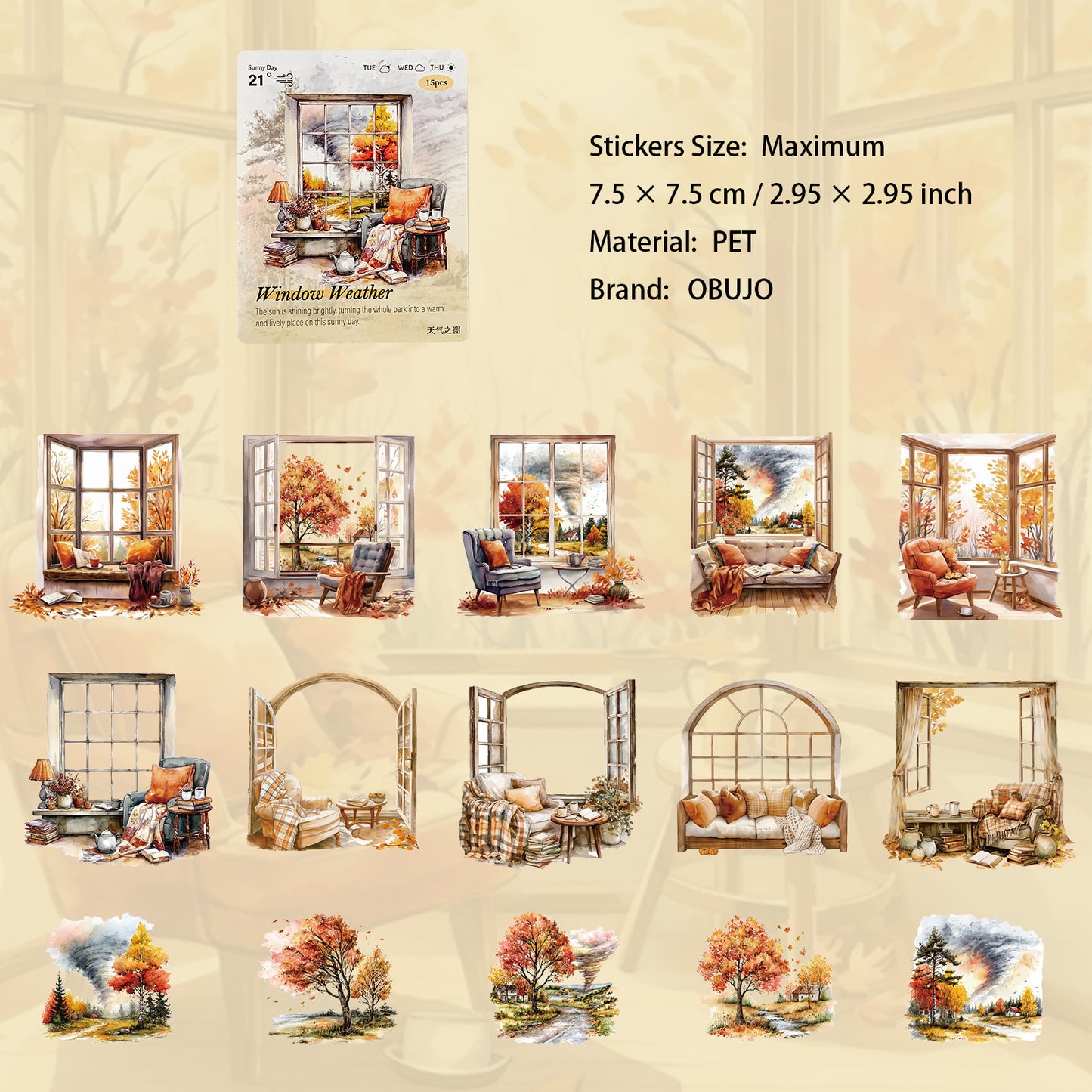 15 Pcs Windows PET Stickers TQZC