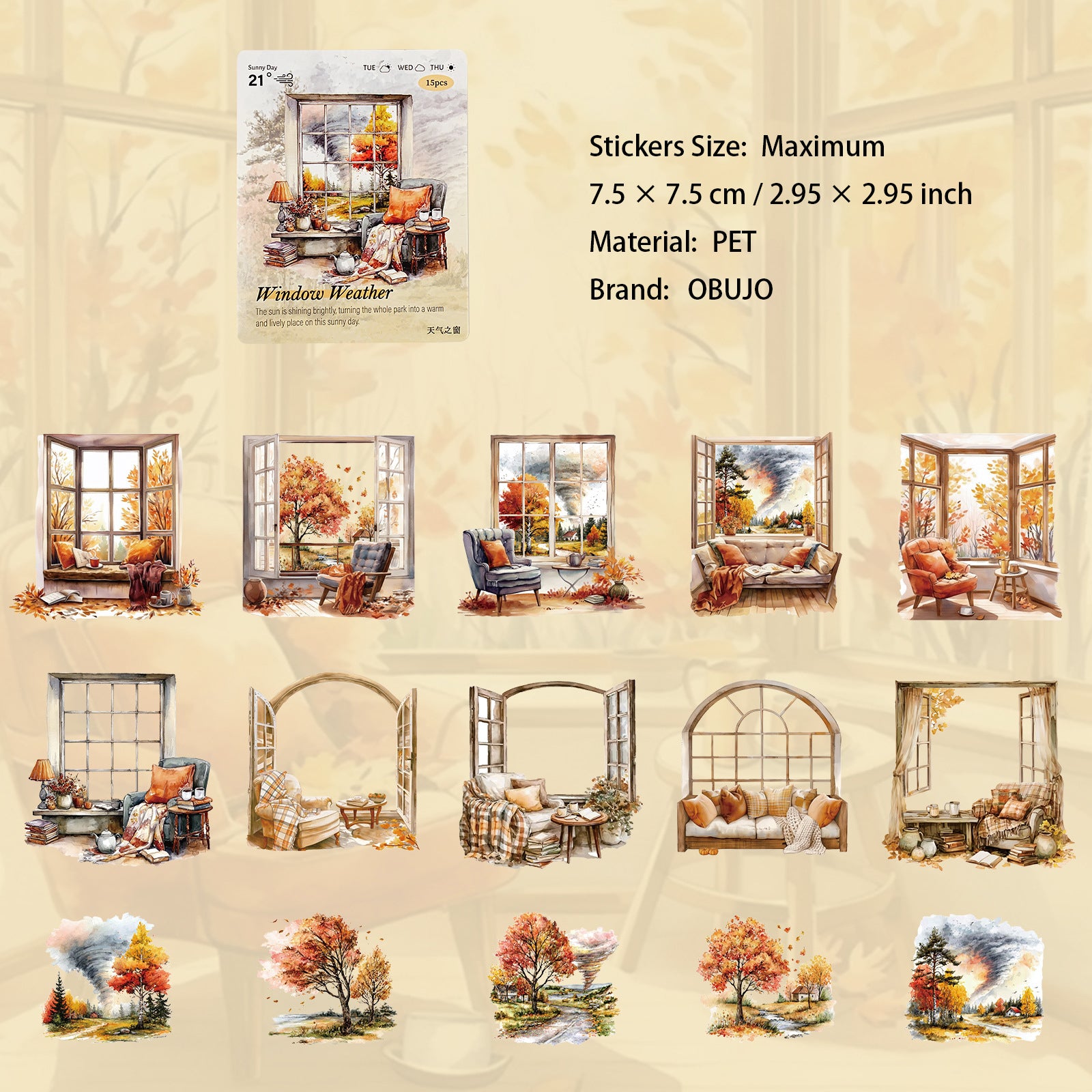 15 Pcs Windows PET Stickers TQZC