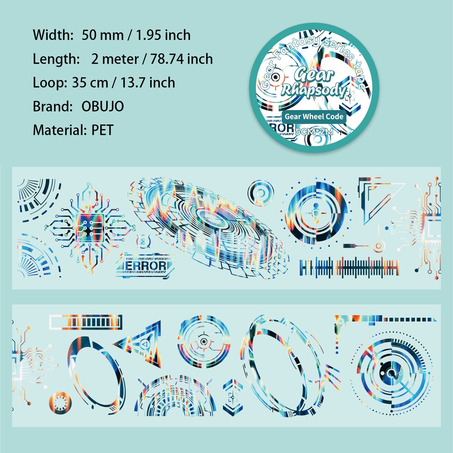 1 Roll Mechanical Gears Themed PET Tape CLKXQ