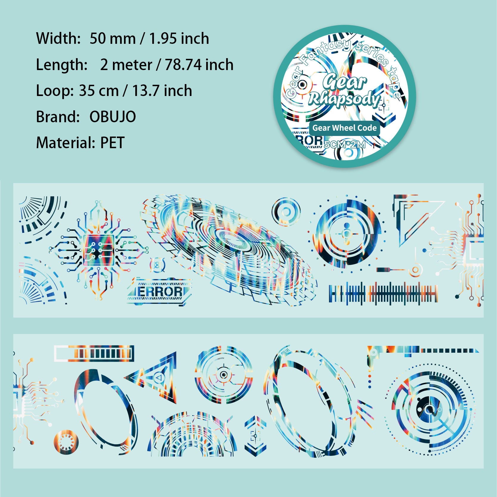 1 Roll Mechanical Gears Themed PET Tape CLKXQ