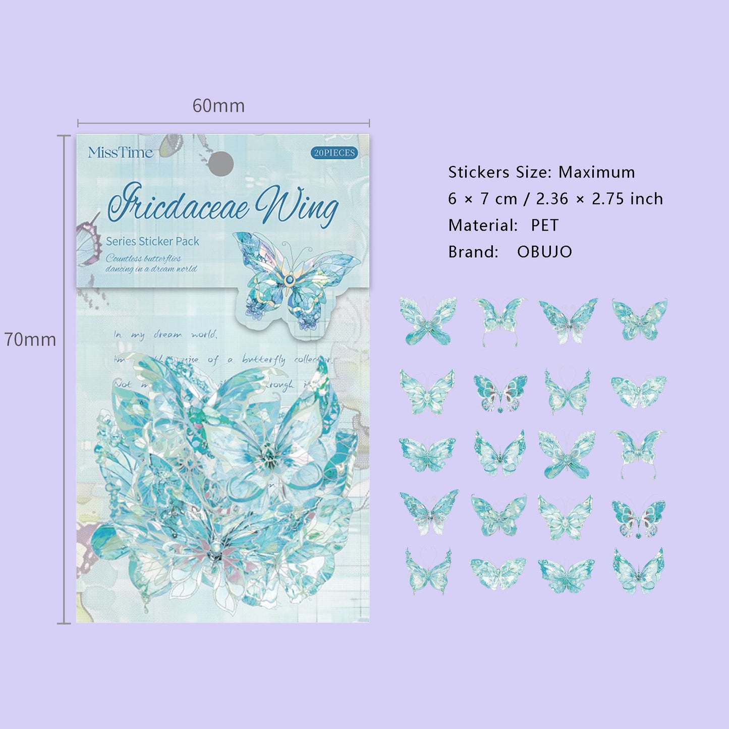 20 Pcs Shell Light Butterfly PET Stickers SYHD