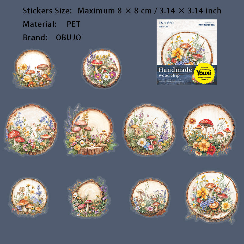 10 Pcs Wooden Art PET Stickers MPSZ