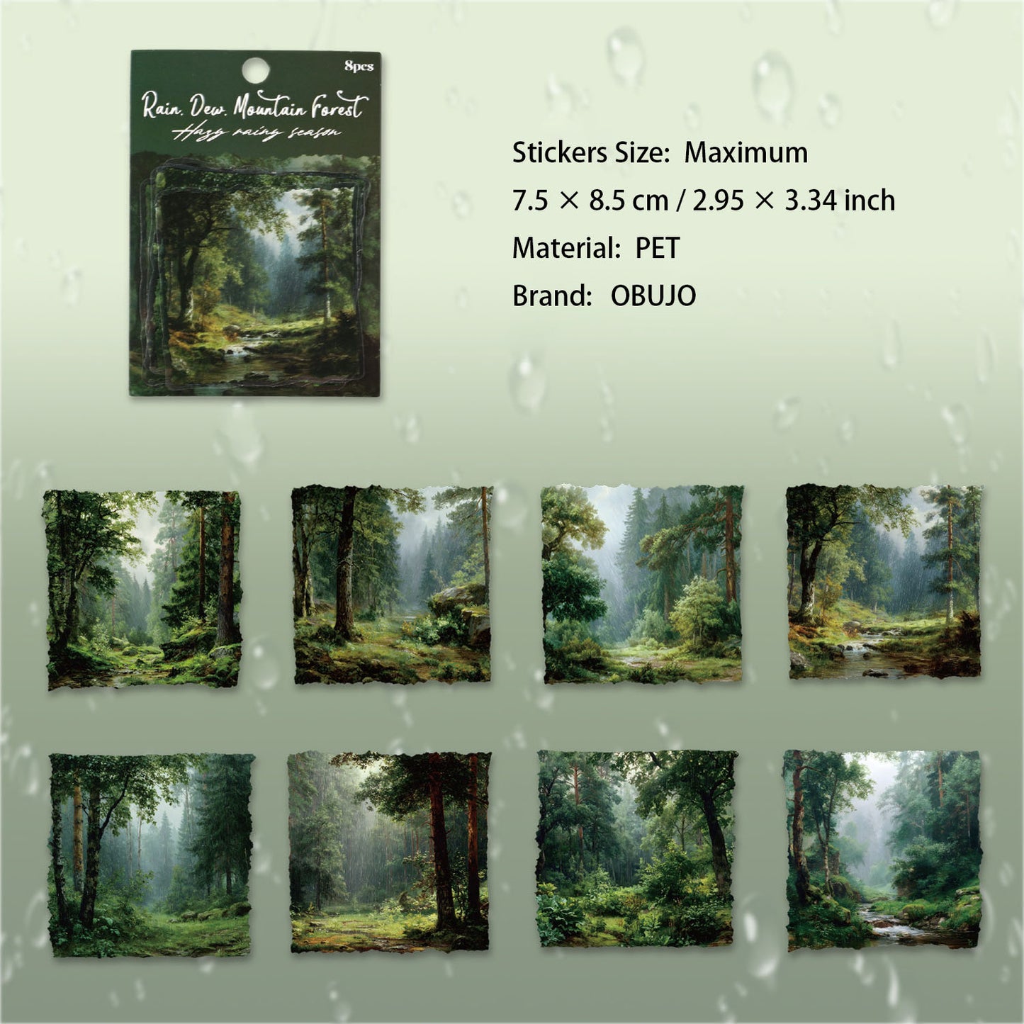 8 Pcs Rainy Season Landscape PET Stickers MLYJ
