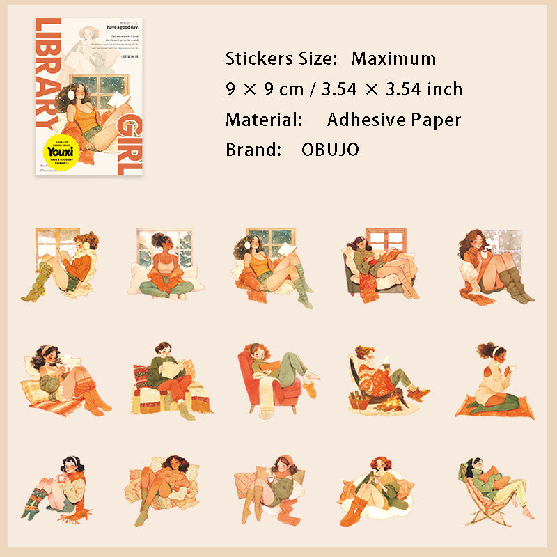 15 Pcs Reading Girl Stickers TSGNH