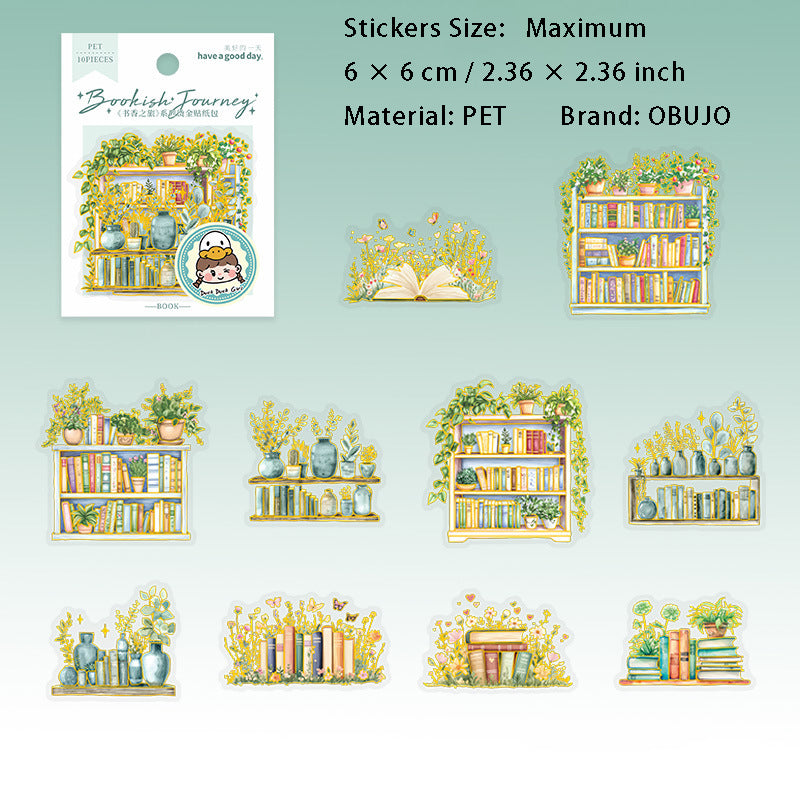 10 Pcs Gold Foil Bookish PET Stickers SXZL