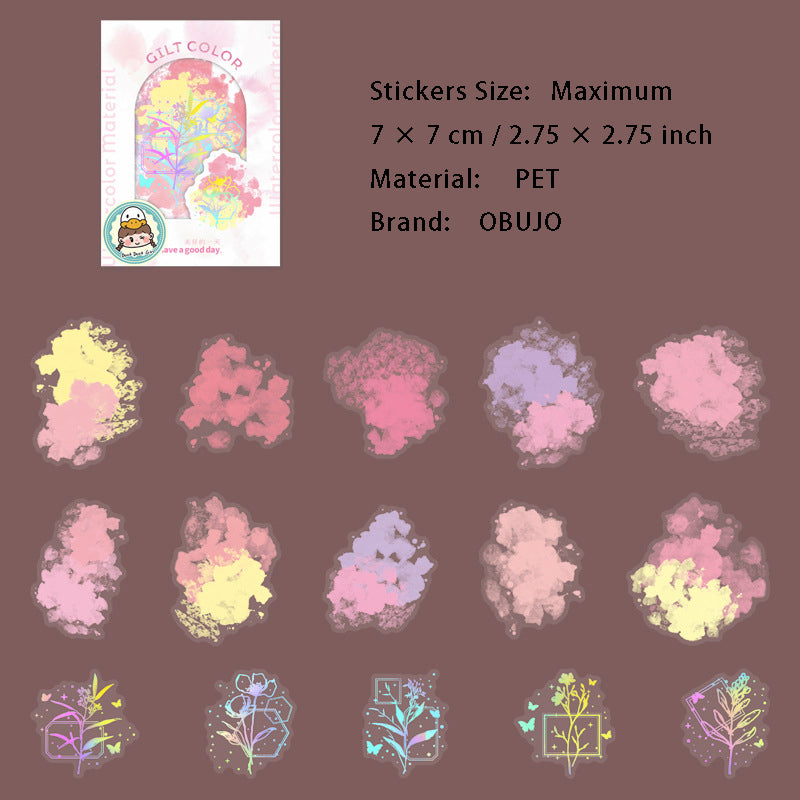 15 Pcs Watercolor Blooming PET Stickers LJXL