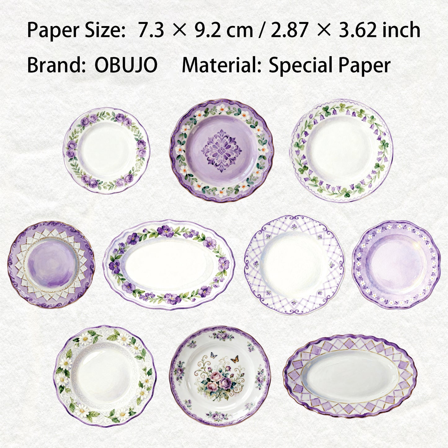 10 Pcs Floral Plate Themed Journal Paper CMJX