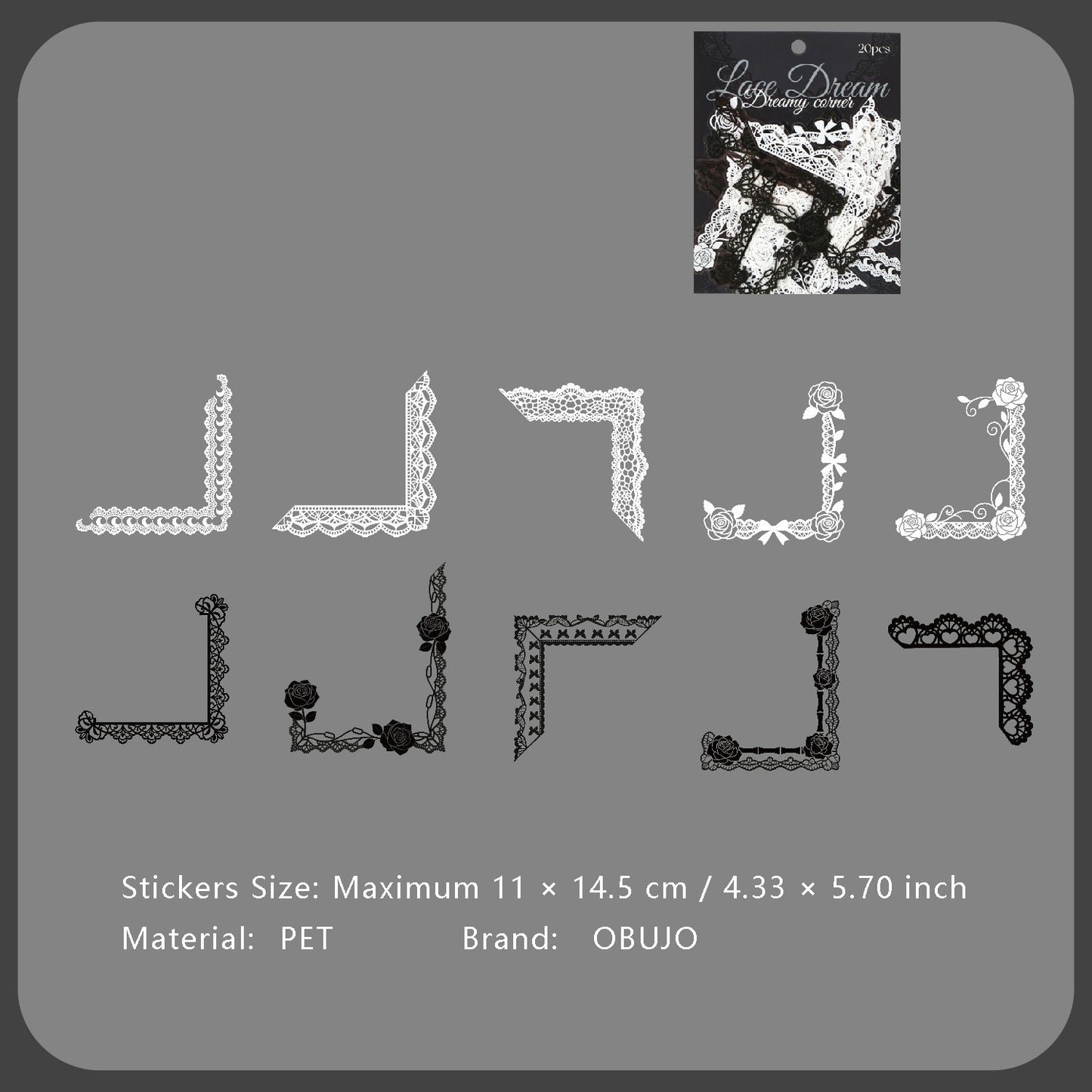 20 Pcs Lace Frame Corner PET Stickers LSQM
