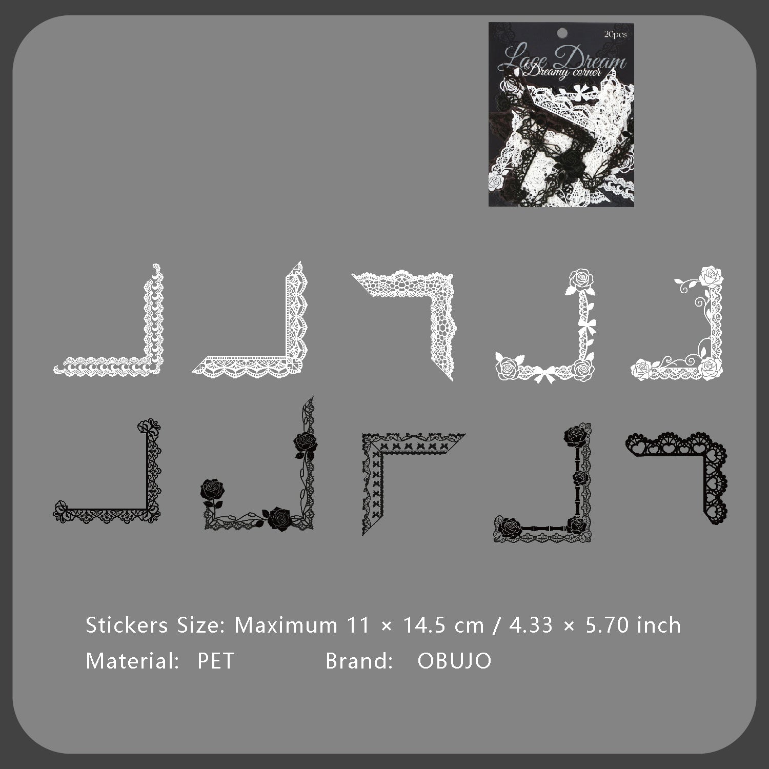 20 Pcs Lace Frame Corner PET Stickers LSQM
