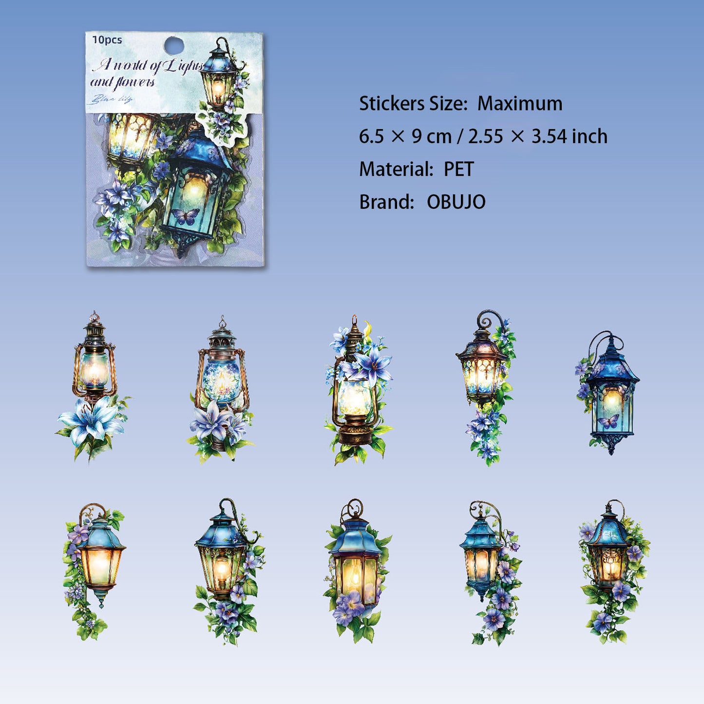 10 Pcs Floral Light PET Stickers DHHJ