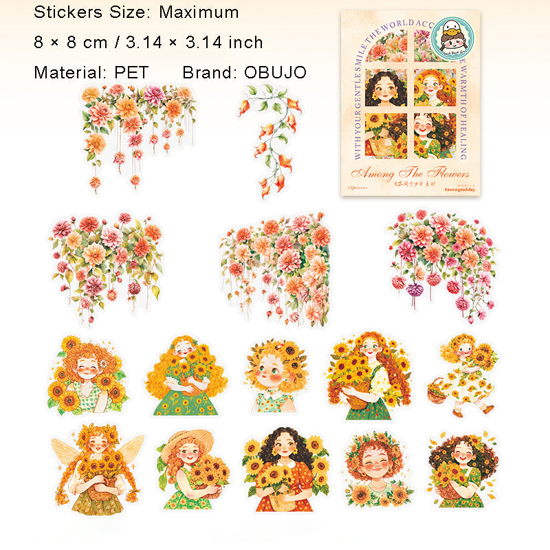 15 Pcs Floral Girl PET Stickers RJSN