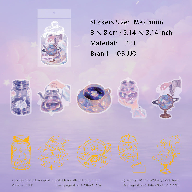 10 Pcs Gold Foil Bottle PET Stickers PZYZ