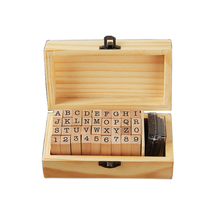 36 Pcs Classic Alphabet & Number Wooden Stamp Set with Inkpad